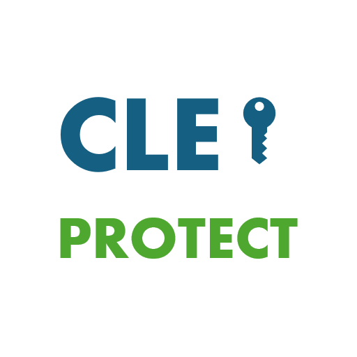 Logo mit den Worten "CLE" in Blau und "PROTECT" in Grün, sowie einem Schlüssel-Symbol.