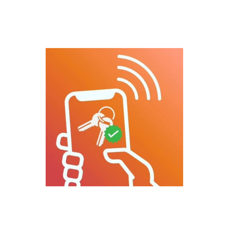 Hand hält ein Smartphone mit einem Schlüssel-Icon und einem Häkchen.