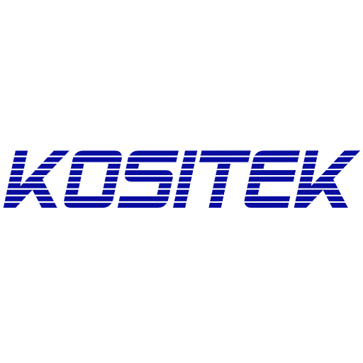 Logo von KOSITEK in blauer Schrift mit gestreifter Darstellung.